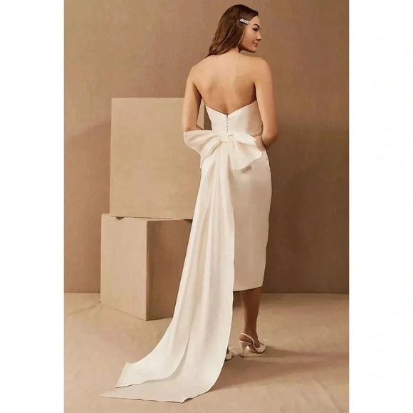 NWT BHLDN Amsale Willow Bow Dress Little White Midi Formal Wedding 6